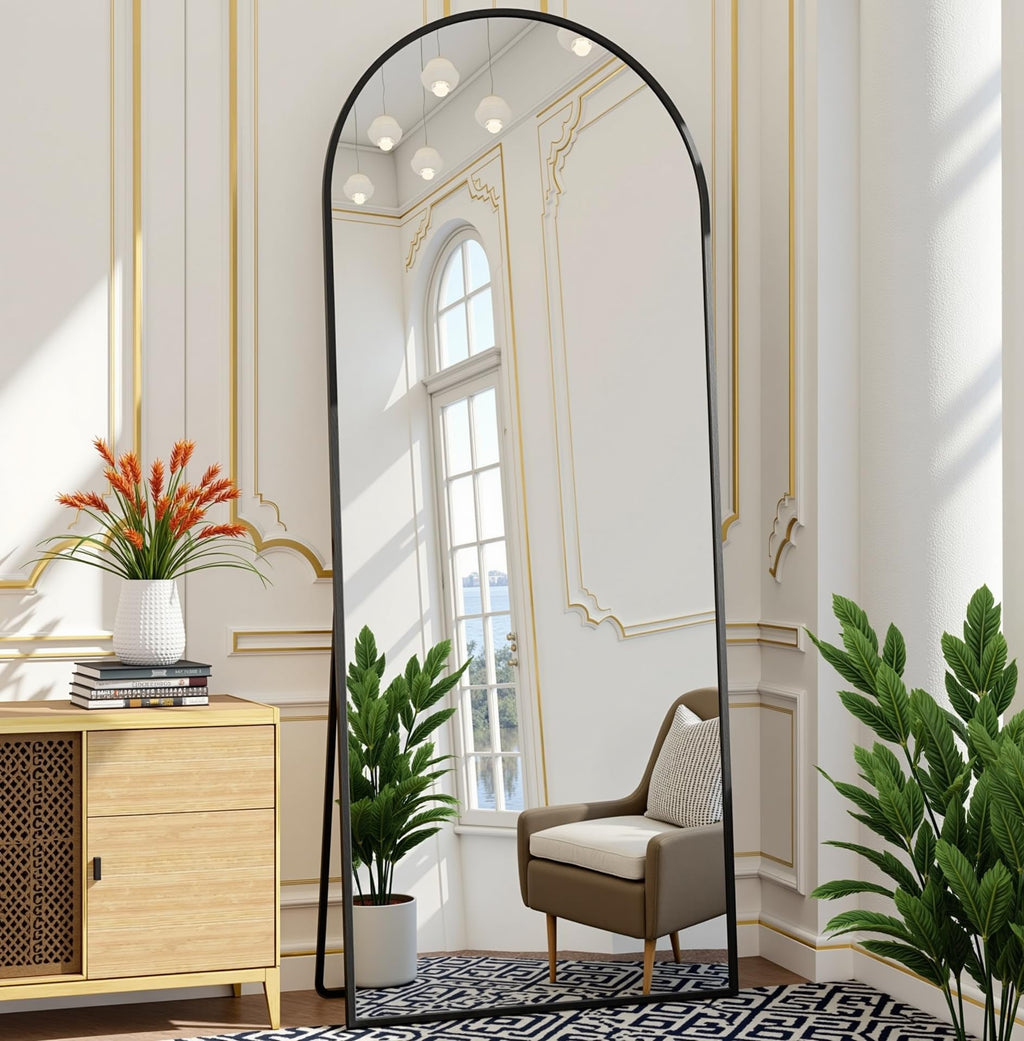 Prywot Arched Full Length Mirror, 70"x26" Free Standing Floor Mirror, Modern Full Body Mirrors with Stand, Wall Mirrors with Aluminum Alloy Frame for Bedroom,Living Room, Gold