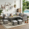 Wisteria Lane 7 Piece Patio Furniture Set, High Curved Back Wicker Patio Sectional, All Weather Outdoor Dining Set, Outdoor Furniture Patio Conversation Set with Ottoman, Blue