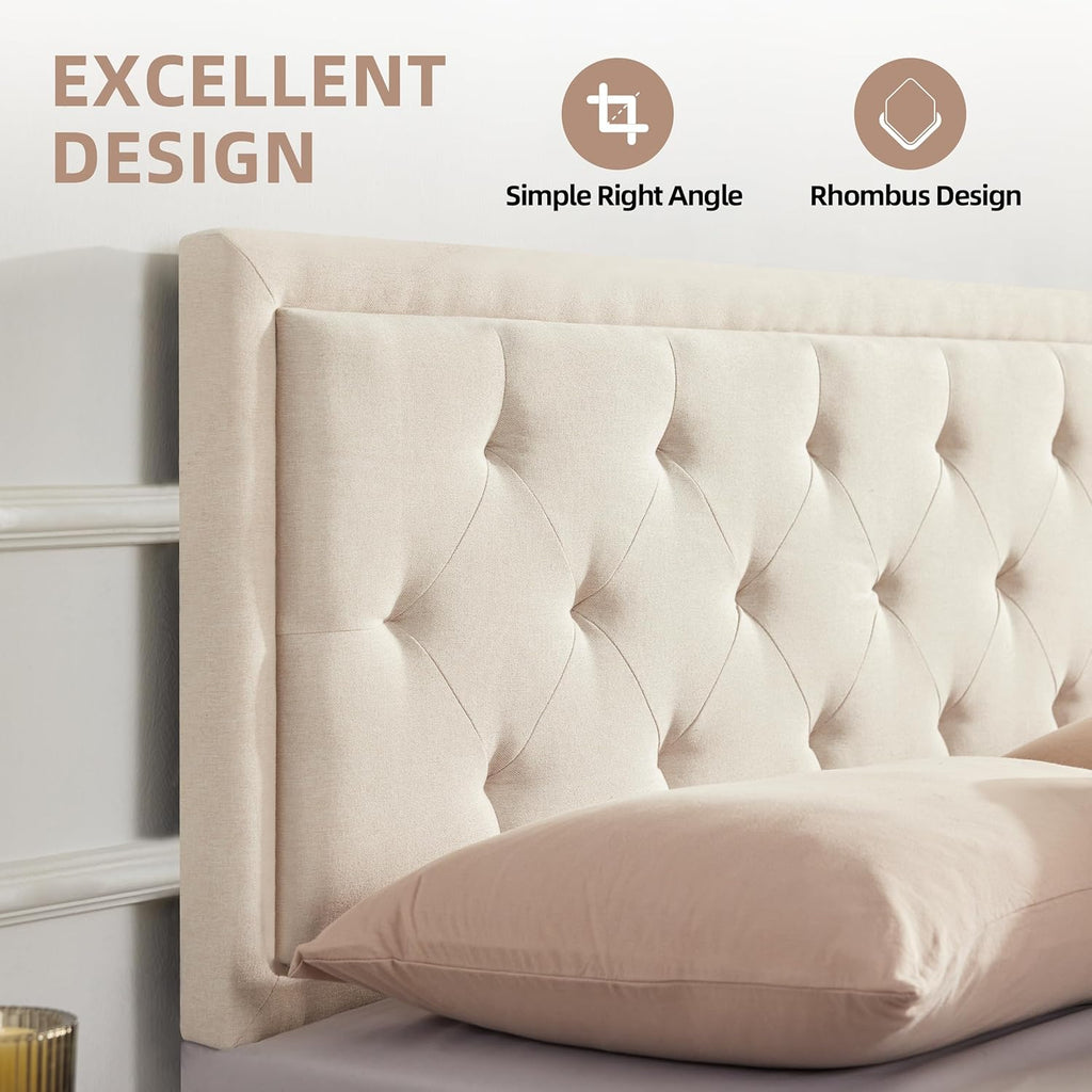 Howjoe Upholstered Queen Headboard Only, Tufted Headboard Queen Size, Solid Wood Height Adjustable Modern Head Boards with Durable Metal Legs from 37" to 51", Linen Dorm Bed Headboards Only, Beige