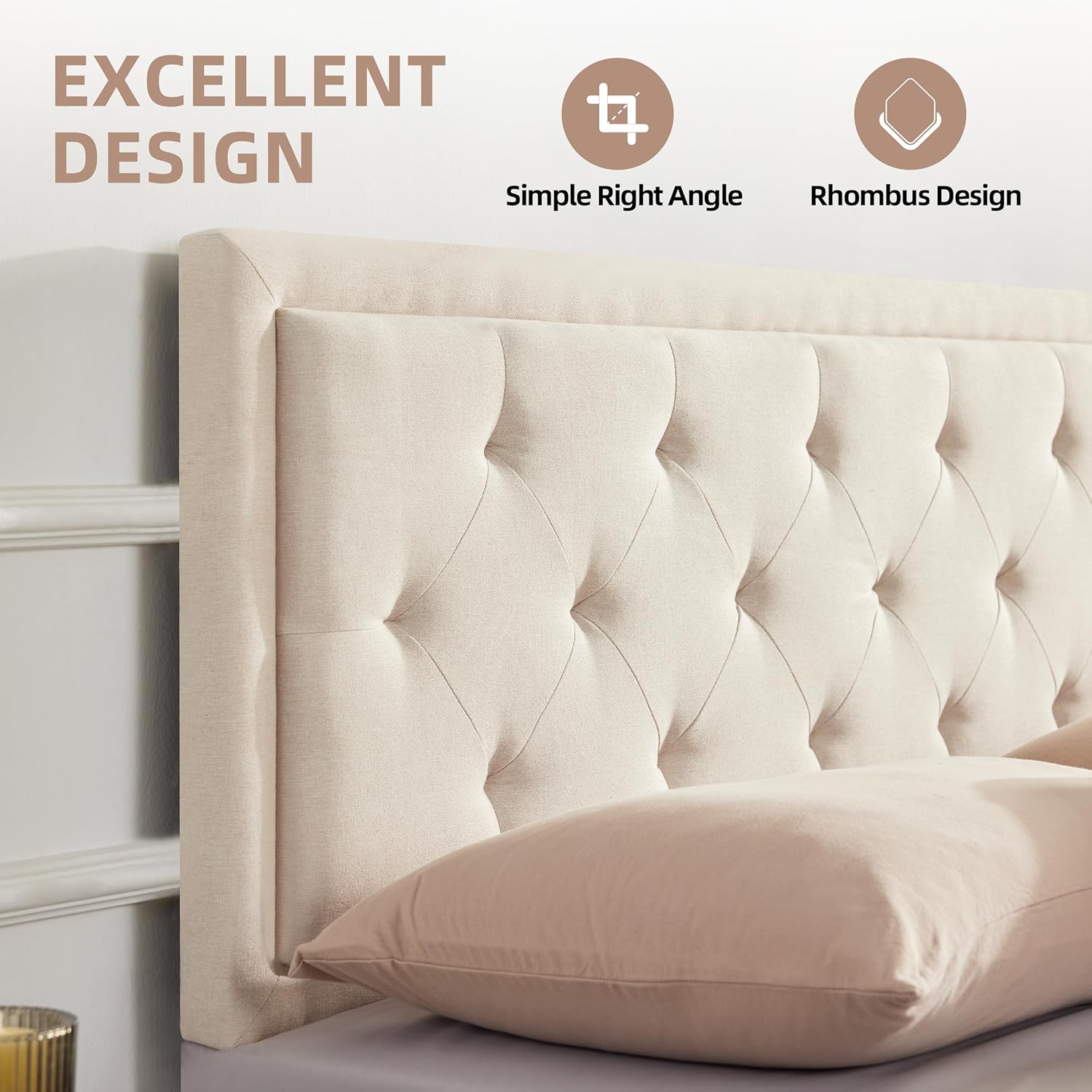 Howjoe Upholstered Queen Headboard Only, Tufted Headboard Queen Size, Solid Wood Height Adjustable Modern Head Boards with Durable Metal Legs from 37" to 51", Linen Dorm Bed Headboards Only, Beige