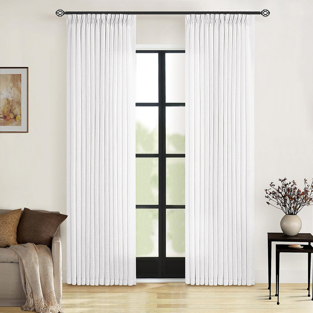 Pinch Pleated Linen Curtains 108 Inches Long for Living Room 2 Panels Set Cream Ivory Flax Double Pleated Drapes Back Tab Neutral Boho Ceiling Floor 108 Inch Window Curtains Bedroom Natural Birch