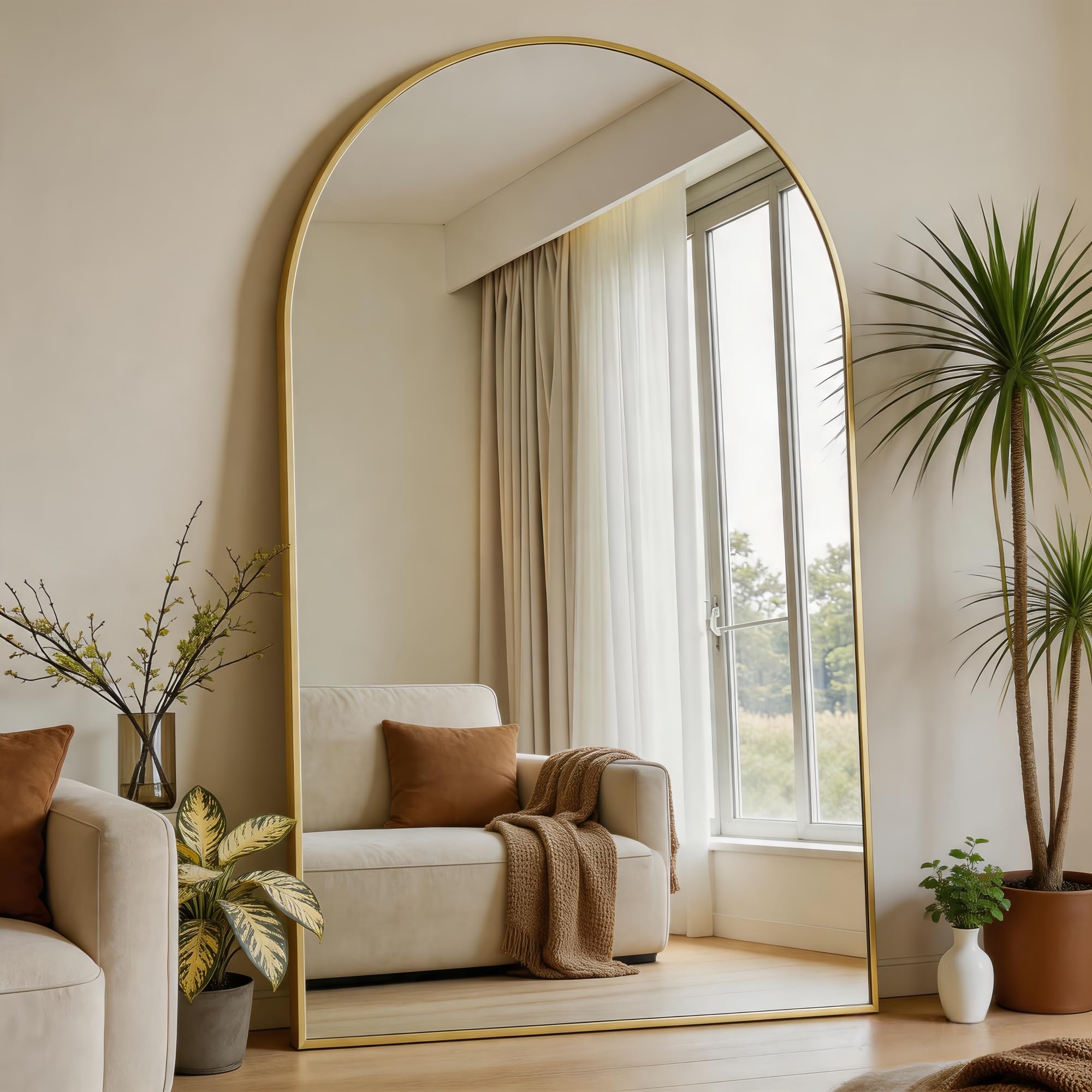 Dewfig Arched Full Length Mirror, 76"x34" Large Floor Mirror, Full Body Mirrors for Leaning or Hanging, Standing Mirrors for Bedroom, Living Room,Dressing Room, Aluminum Alloy Frame, Black