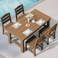 SERWALL Outdoor Dining Set for 4, HDPE Square Table and Chairs Set All Weather Patio Dining Set with 4 Classic Dining Chairs, 5-Piece Patio Dining Furniture for Deck, Brown