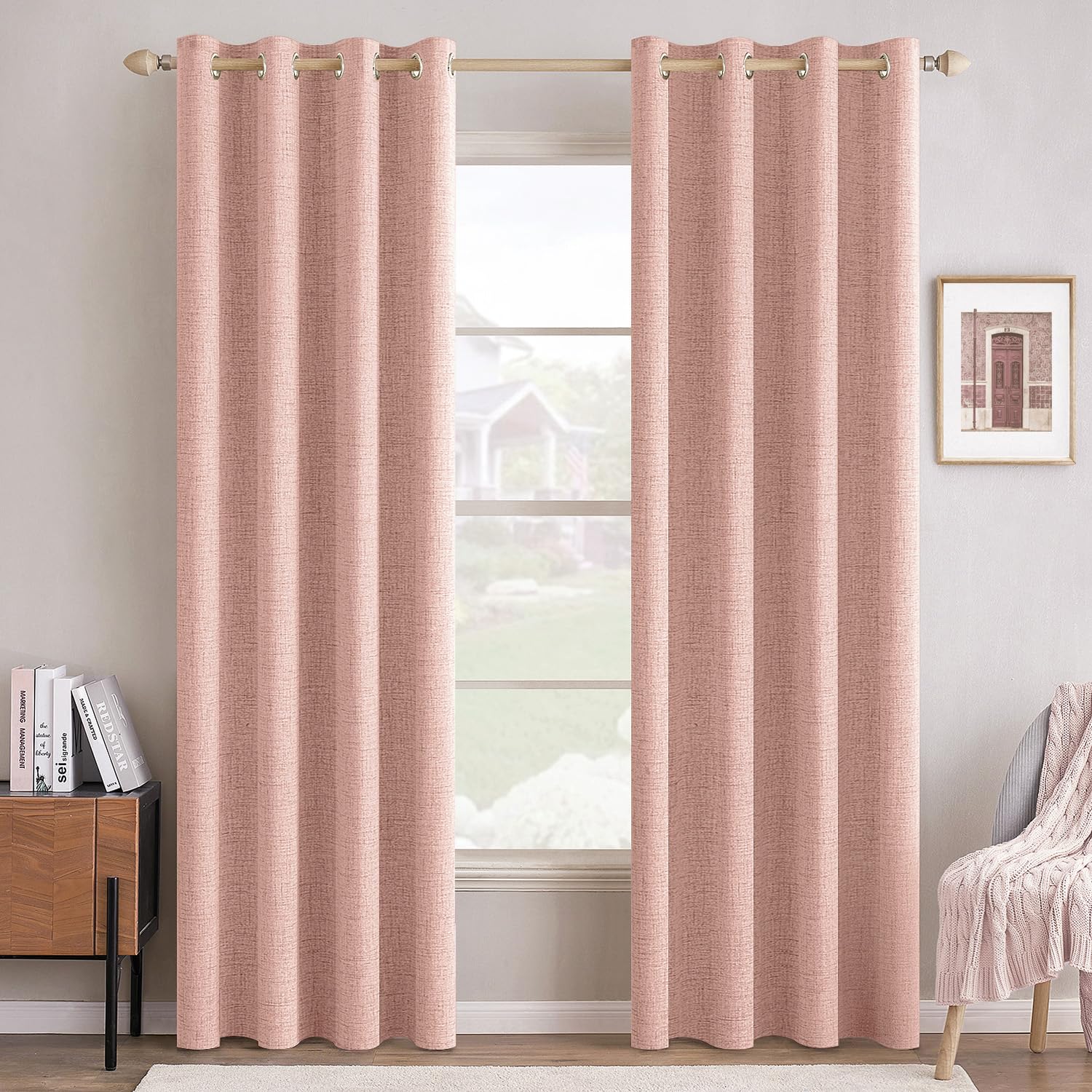 MIULEE Linen Texture Curtains for Bedroom Solid 100% Blackout Thermal Insulated Dusty Blue Curtains Grommet Room Darkening Drapes Luxury Decor for Living Room Nursery 52x84 Inch (2 Panels)