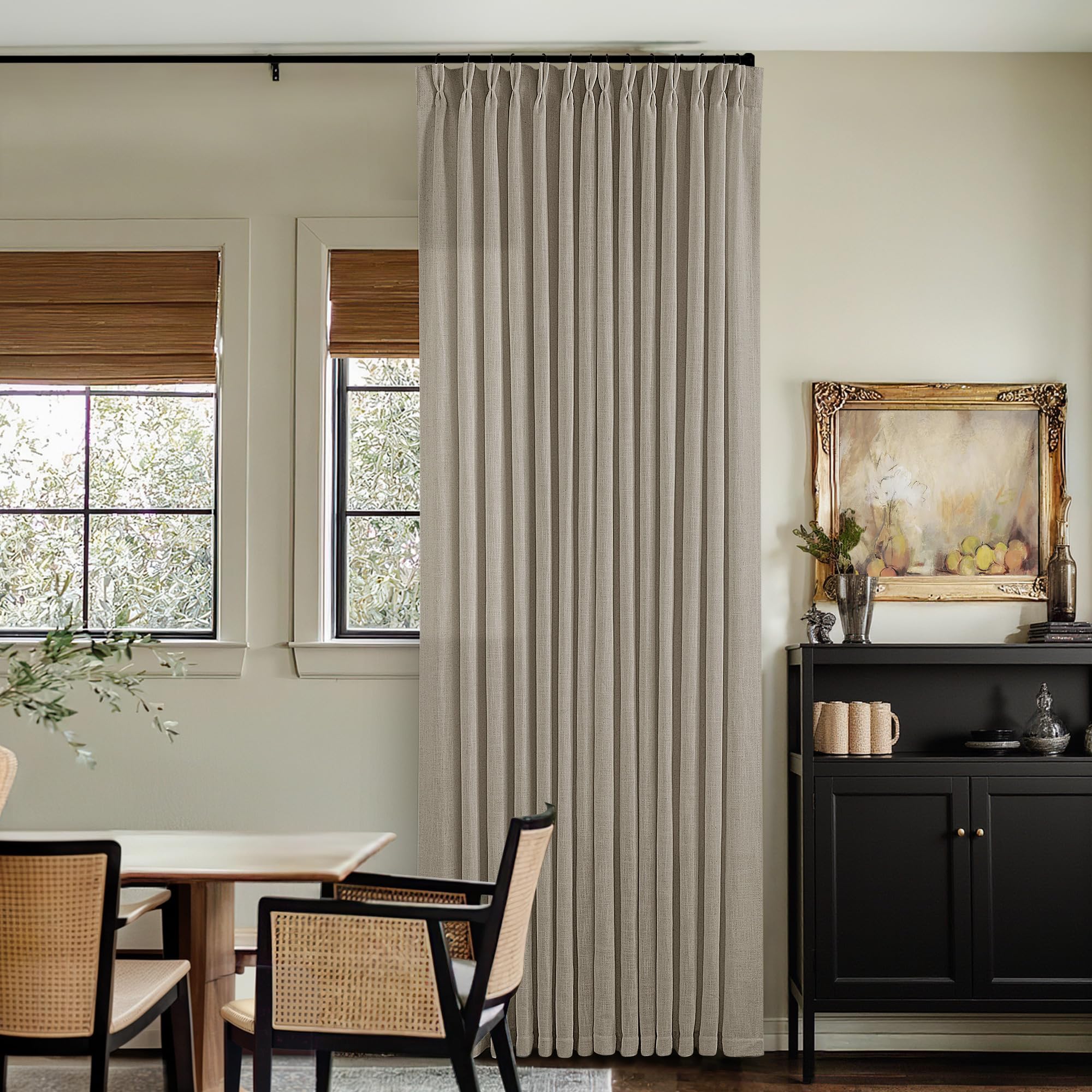 Pinch Pleated Linen Curtains 108 Inches Long for Living Room 2 Panels Set Cream Ivory Flax Double Pleated Drapes Back Tab Neutral Boho Ceiling Floor 108 Inch Window Curtains Bedroom Natural Birch