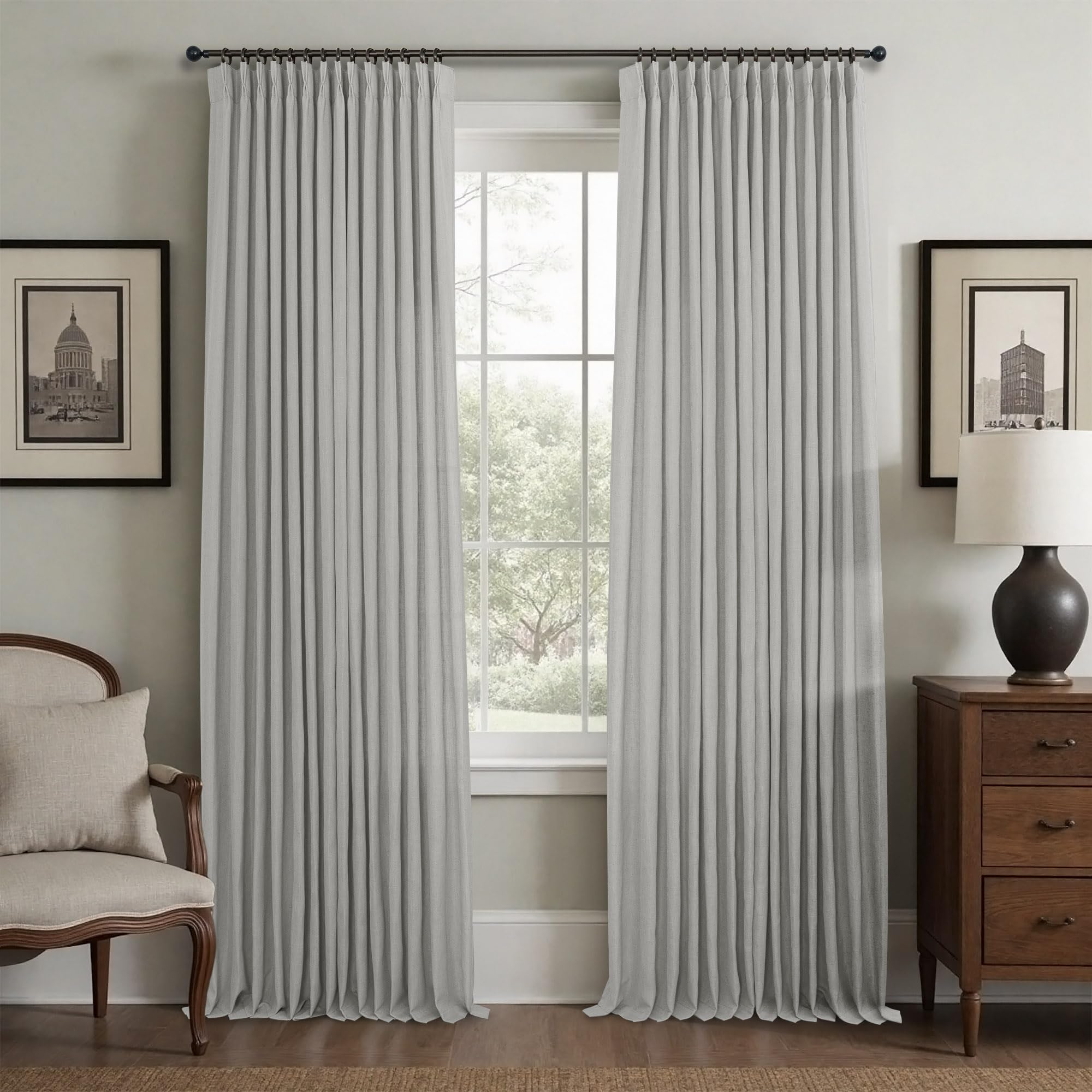 Natural Pinch Pleated Linen Cream Curtains 84 Inch Length 2 Panels for Living Room Bedroom Ivory Semi Sheer Light Filtering Modern Farmhouse Boho Neutral Rustic Long Drapes Back Tab Pleat Hooks Rings