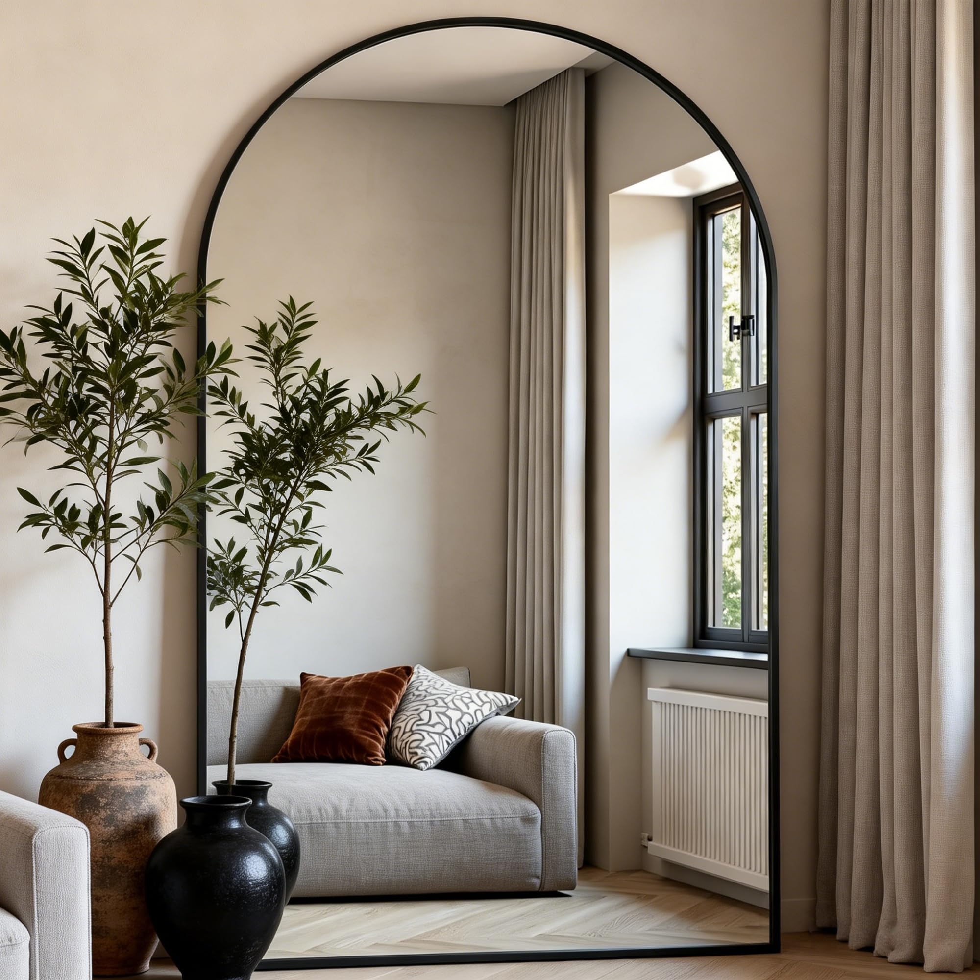Dewfig Arched Full Length Mirror, 76"x34" Large Floor Mirror, Full Body Mirrors for Leaning or Hanging, Standing Mirrors for Bedroom, Living Room,Dressing Room, Aluminum Alloy Frame, Black