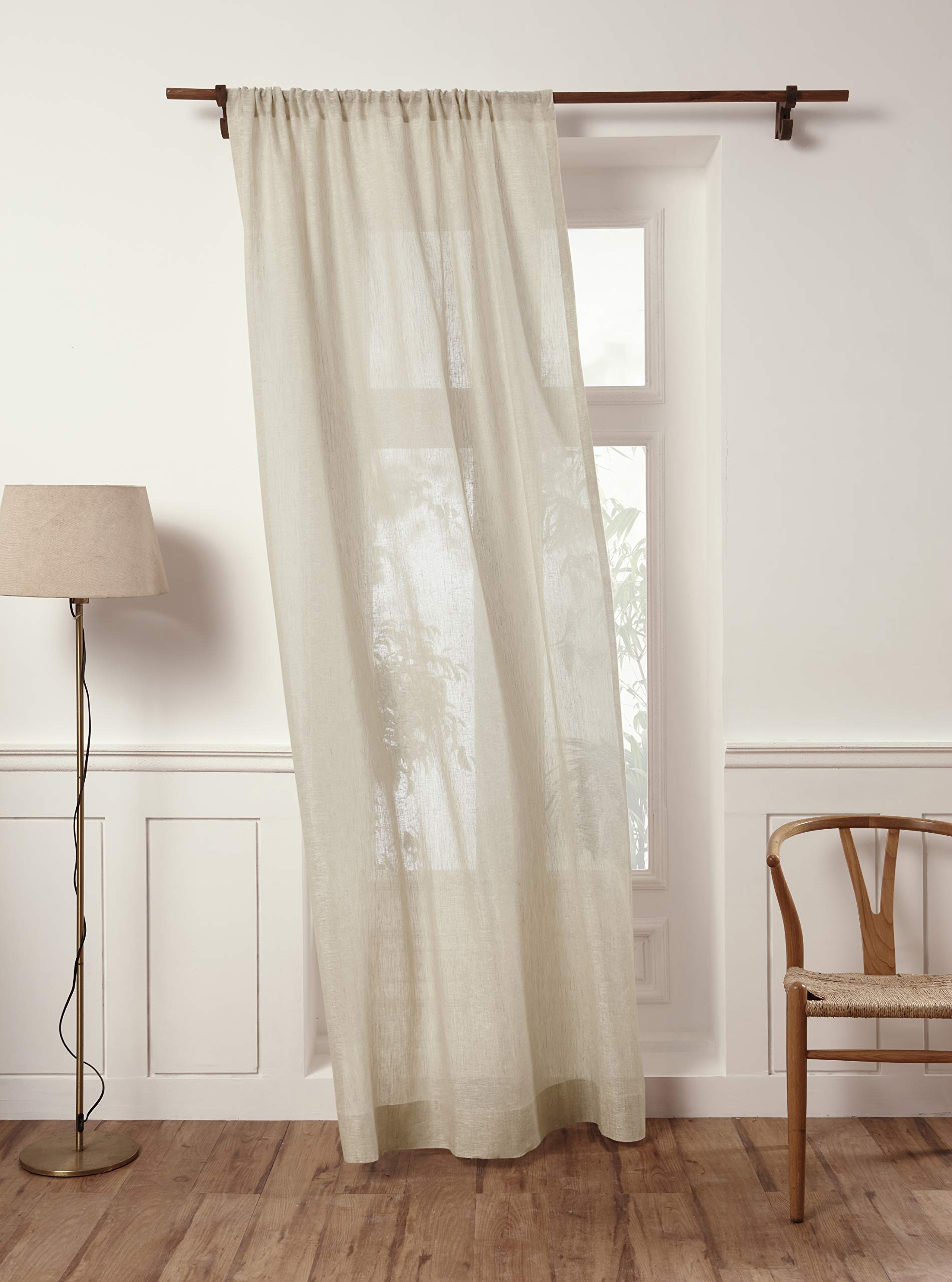 Solino Home Light Natural Linen Sheer Curtain 84 Inch - 100% Pure Linen European Flax Window Treatment Panel 52 x 84 Inch - Light Filtering Rod Pocket Curtain for Living Room, Bedroom - 1 Panel