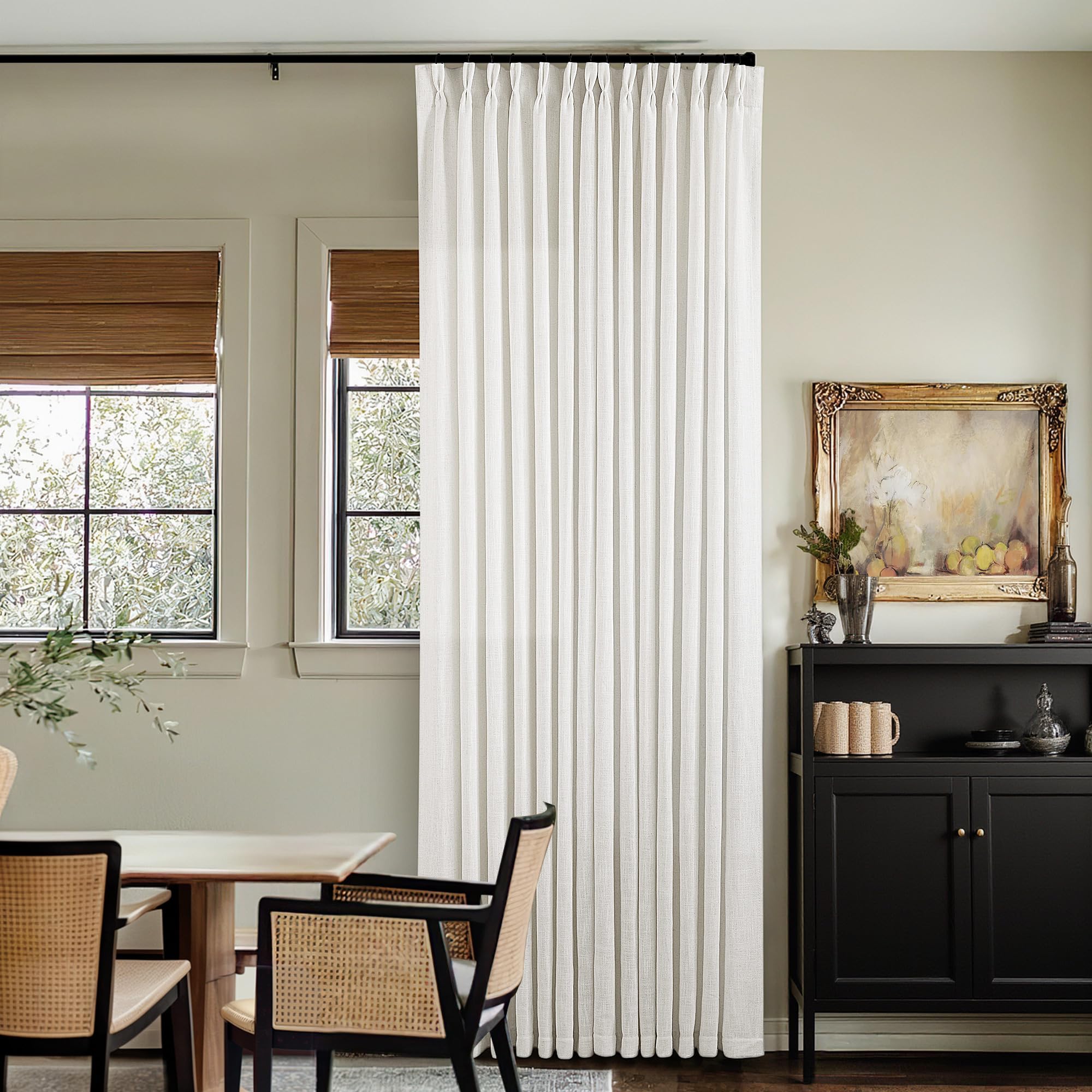 Pinch Pleated Linen Curtains 108 Inches Long for Living Room 2 Panels Set Cream Ivory Flax Double Pleated Drapes Back Tab Neutral Boho Ceiling Floor 108 Inch Window Curtains Bedroom Natural Birch