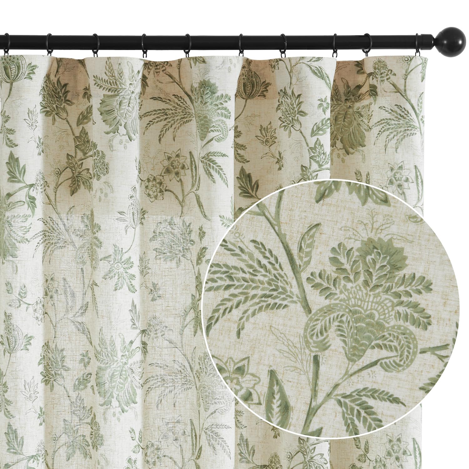 jinchan Linen Floral Curtains for Living Room with Printed Flower 84 Inches Long Light Filtering French Country Back Tab Rod Pocket Taupe Window Curtain Set Farmhouse Drapes 2 Panels Taupe