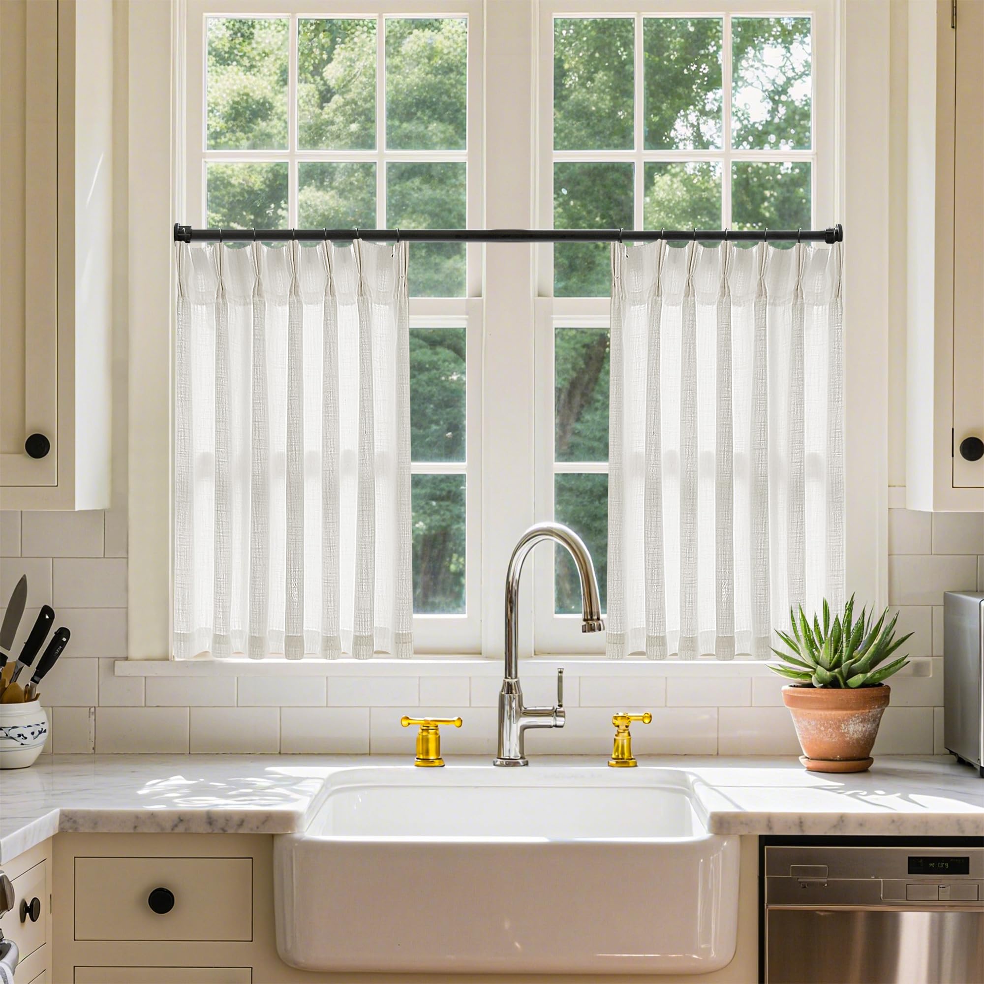 Pinch Pleated Linen Curtains 108 Inches Long for Living Room 2 Panels Set Cream Ivory Flax Double Pleated Drapes Back Tab Neutral Boho Ceiling Floor 108 Inch Window Curtains Bedroom Natural Birch