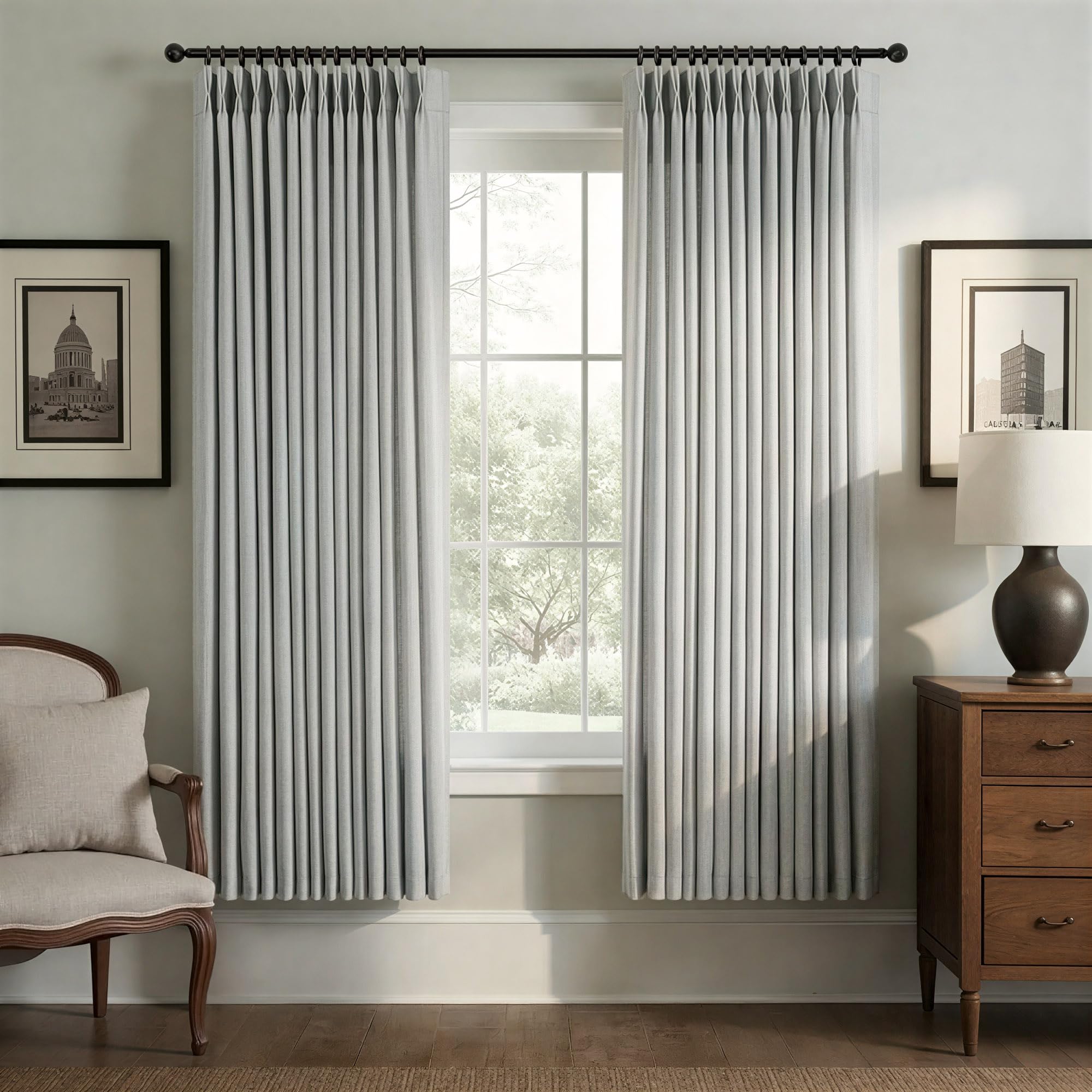 Natural Pinch Pleated Linen Cream Curtains 84 Inch Length 2 Panels for Living Room Bedroom Ivory Semi Sheer Light Filtering Modern Farmhouse Boho Neutral Rustic Long Drapes Back Tab Pleat Hooks Rings