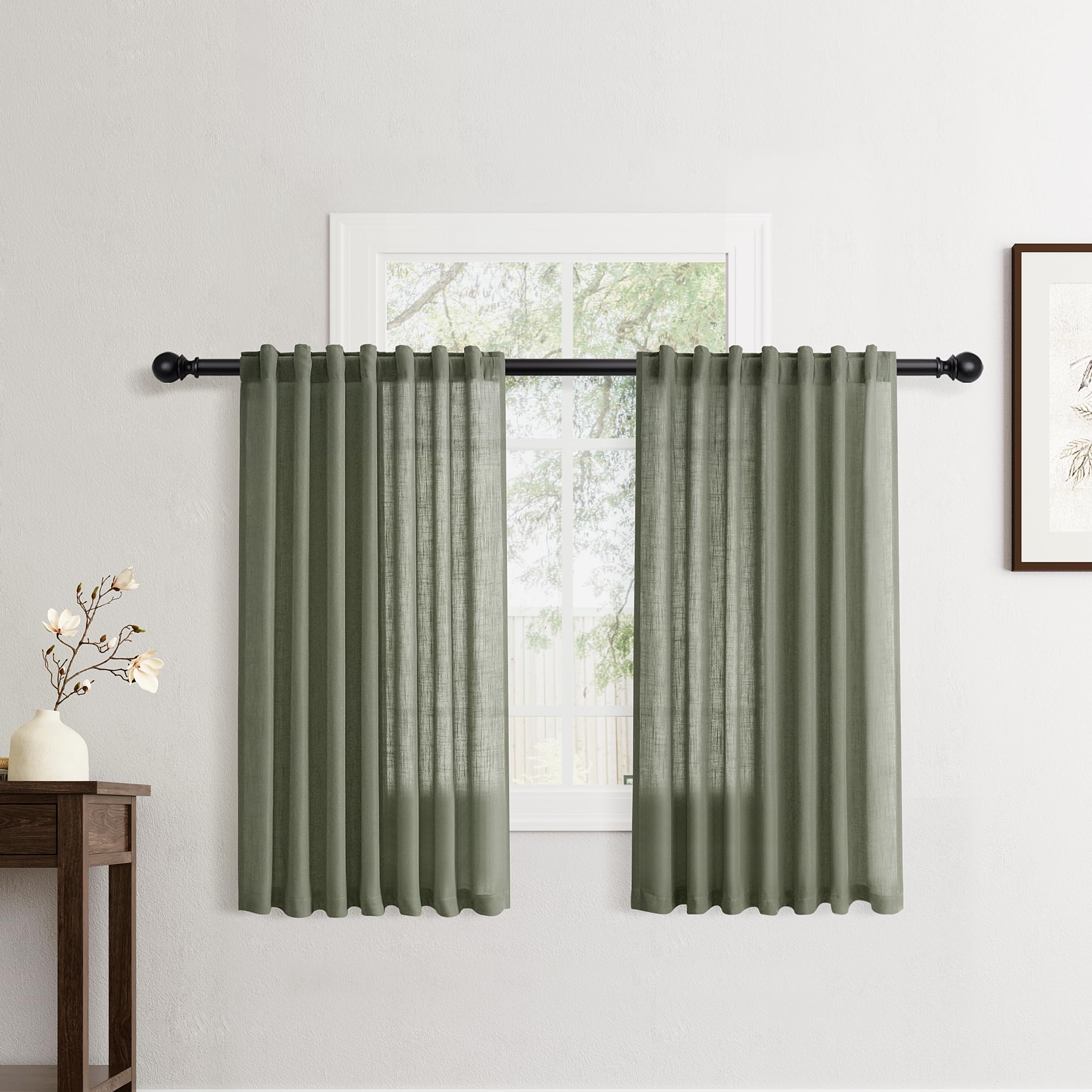 Flax Linen Beige Curtains 96 inches Long 2 Panel for Living Room Back Tab Pocket Drapes Semi Sheer Privacy Khaki Window Curtain Country Rustic Farmhouse Cloth Curtain for Dinning Room Tan