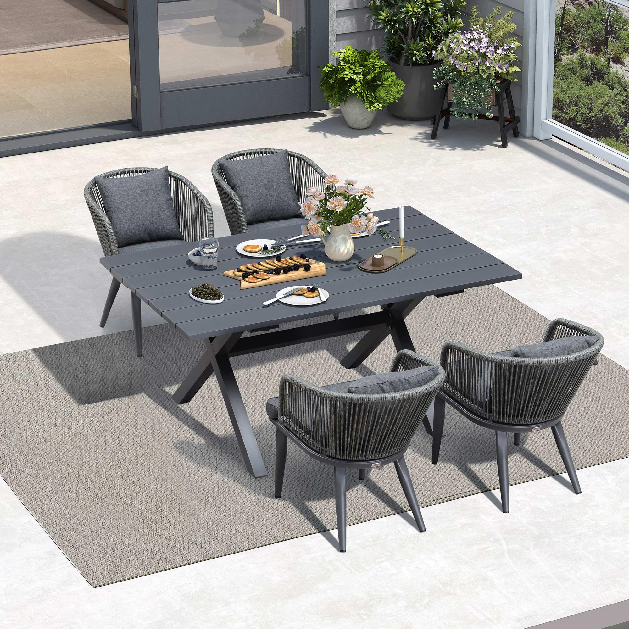 PURPLE LEAF 9 Pieces Patio Dining Set Wicker Outdoor Furniture Rectangular Table and Chairs Set for Garden Deck Teak-Finish Aluminum Frame Backyard Kitchen Set, Cushions and Pillows Included