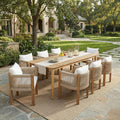 Christopher Knight Home Matera 9-Piece Acacia Wood Outdoor Dining Set for 8, Light Teak Frame with Beige Removable Cushions