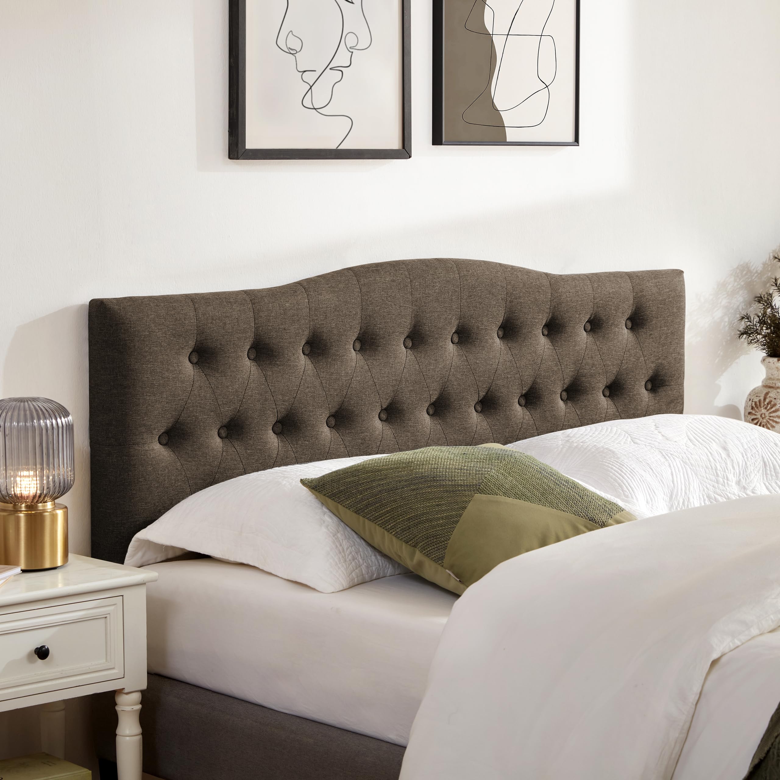Huatean Home Tufted Upholstered Headboard Queen Size, Sturdy and Durable Solid Wood Bed headboard, Fabric Headboard Adjustable Height from 37” to 51”, Modern Button Diamond Design Head Board, Beige