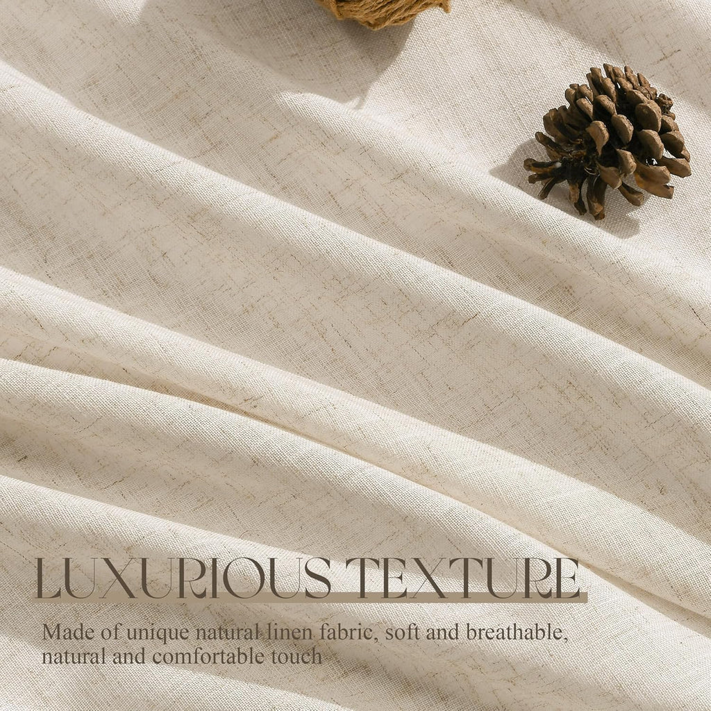 Flax Linen Beige Curtains 96 inches Long 2 Panel for Living Room Back Tab Pocket Drapes Semi Sheer Privacy Khaki Window Curtain Country Rustic Farmhouse Cloth Curtain for Dinning Room Tan