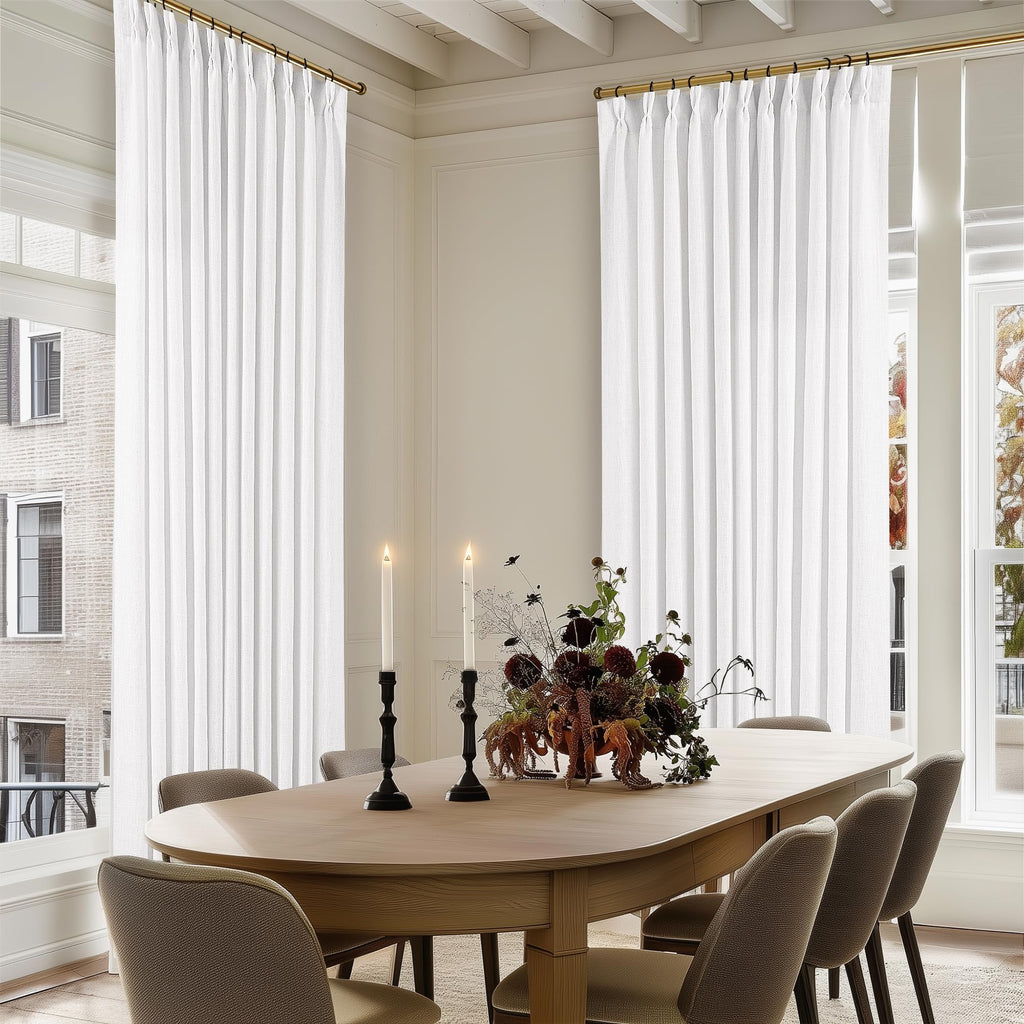Pinch Pleated Linen Curtains 108 Inches Long for Living Room 2 Panels Set Cream Ivory Flax Double Pleated Drapes Back Tab Neutral Boho Ceiling Floor 108 Inch Window Curtains Bedroom Natural Birch