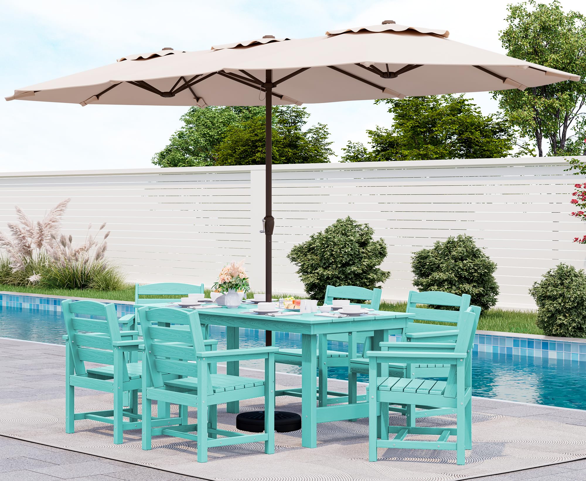 SERWALL Patio Dining Sets for 6 Person, HDPE Dining Set with 6 Armless Chairs, Black