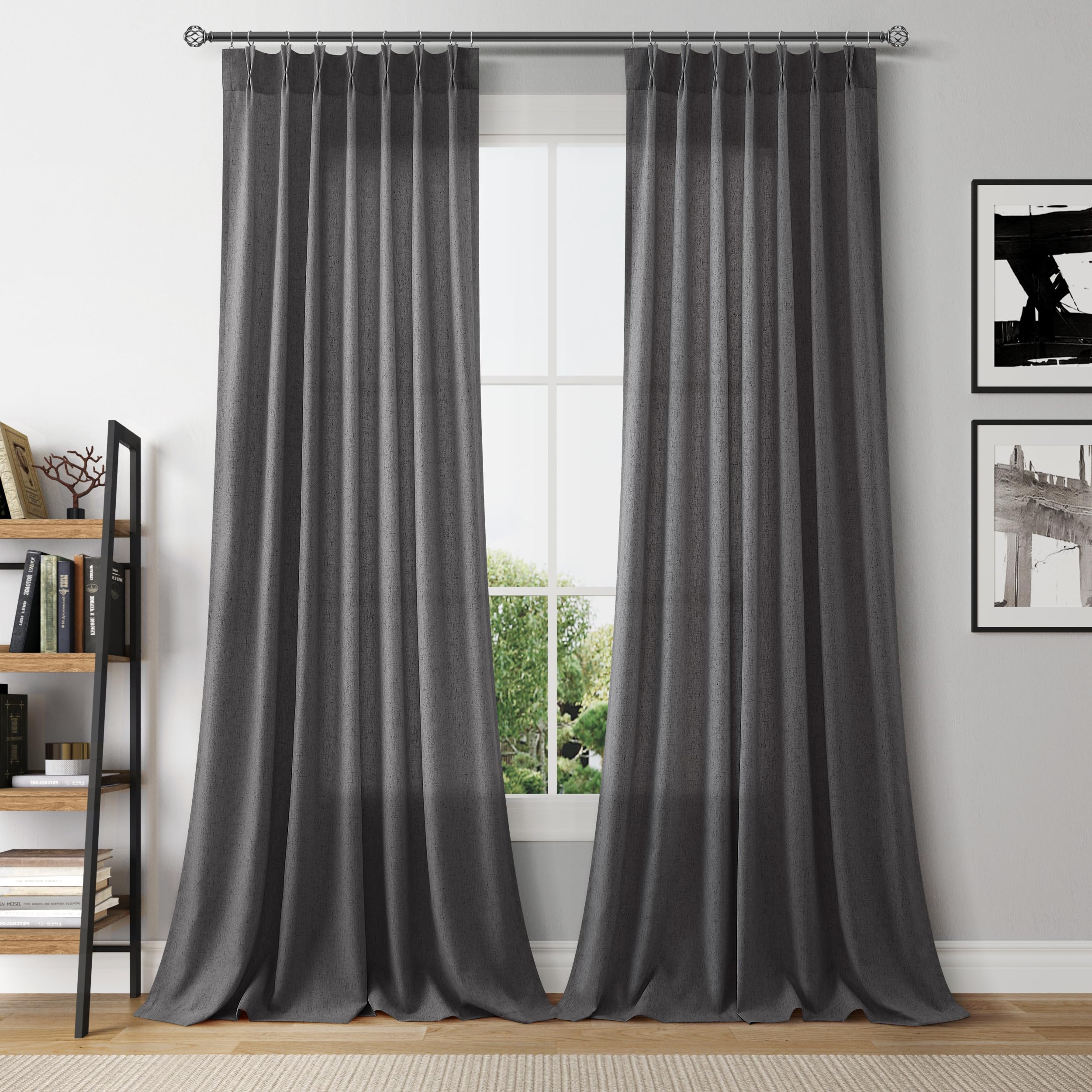 Extra Long Linen Curtains 108 Inch for Living Room Cream Pinch Pleated 9 FT Drapes Semi Sheer Ceiling to Floor Curtain for Bedroom Back Tab Flax Neutral Boho Decor Window, Natural Beige Ivory 2 Panels