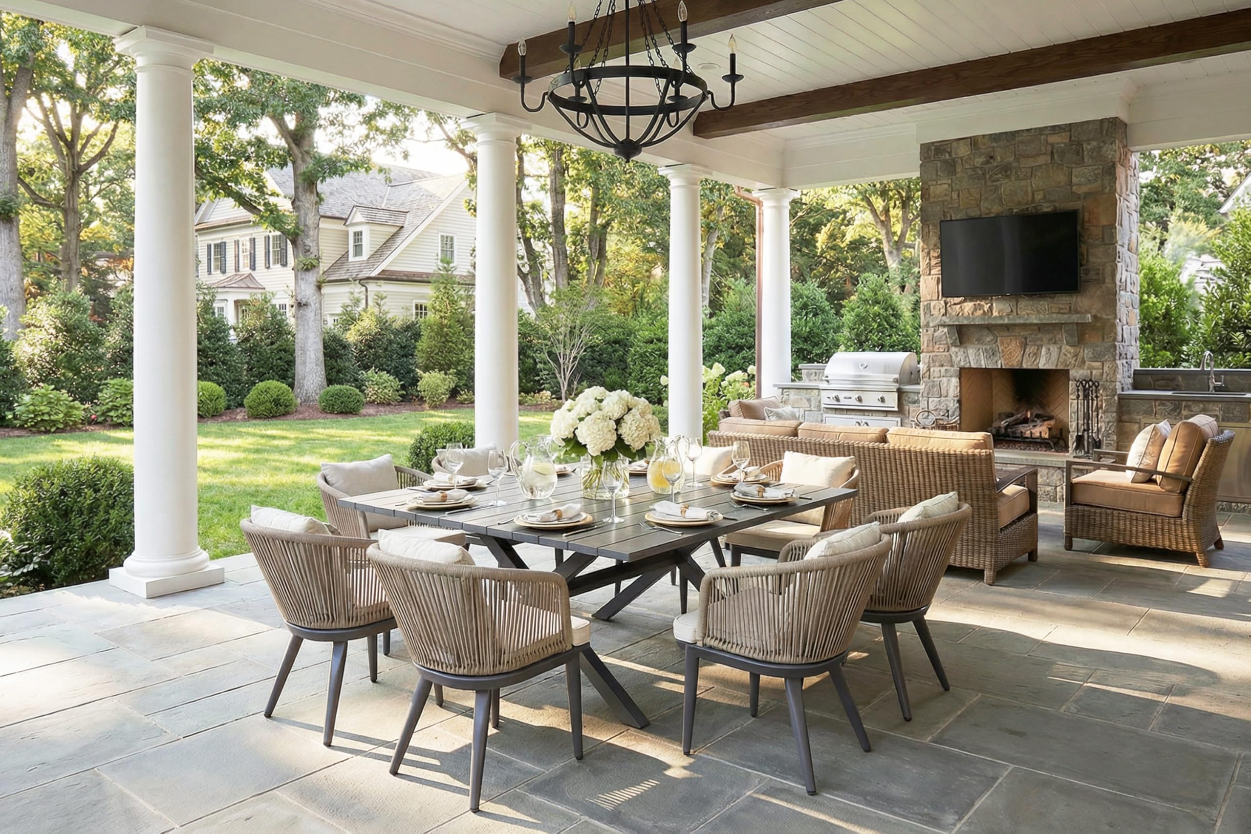 PURPLE LEAF 9 Pieces Patio Dining Set Wicker Outdoor Furniture Rectangular Table and Chairs Set for Garden Deck Teak-Finish Aluminum Frame Backyard Kitchen Set, Cushions and Pillows Included