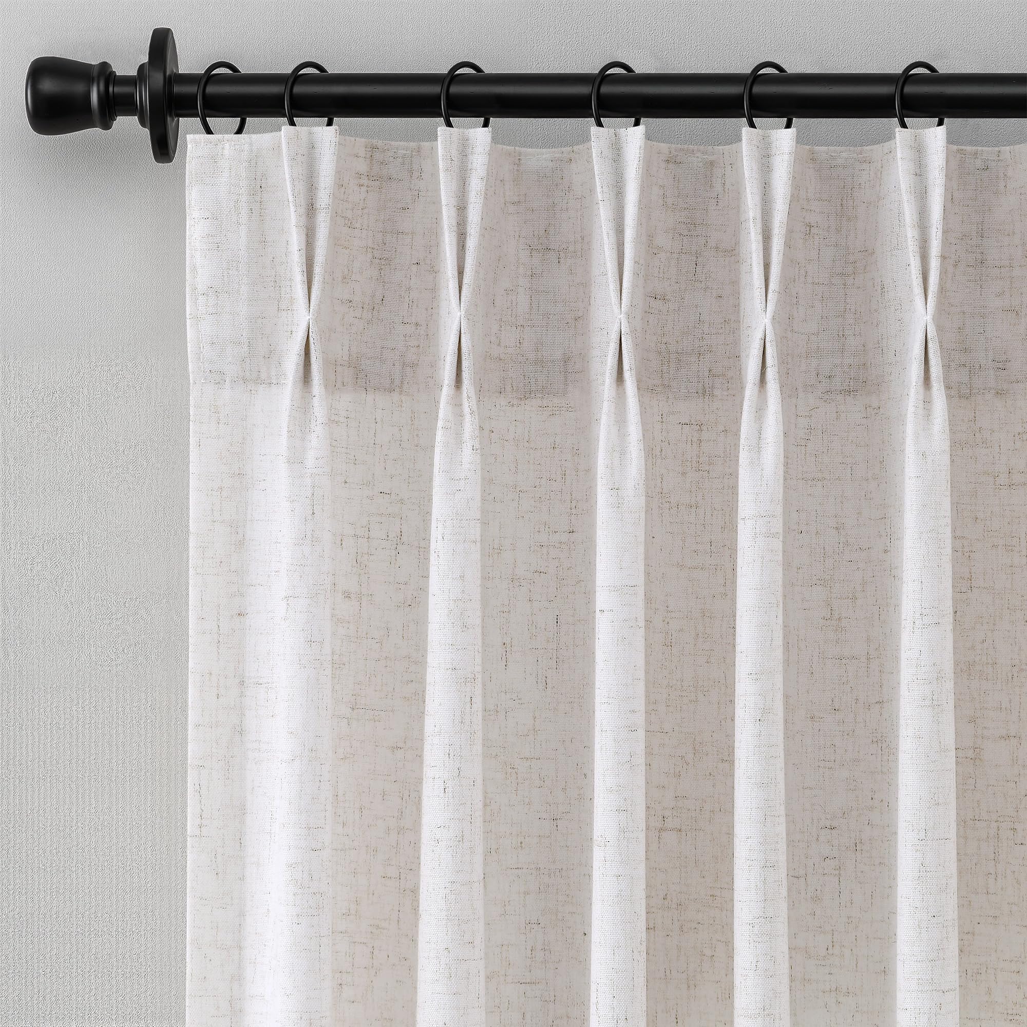 Extra Long Linen Curtains 108 Inch for Living Room Cream Pinch Pleated 9 FT Drapes Semi Sheer Ceiling to Floor Curtain for Bedroom Back Tab Flax Neutral Boho Decor Window, Natural Beige Ivory 2 Panels