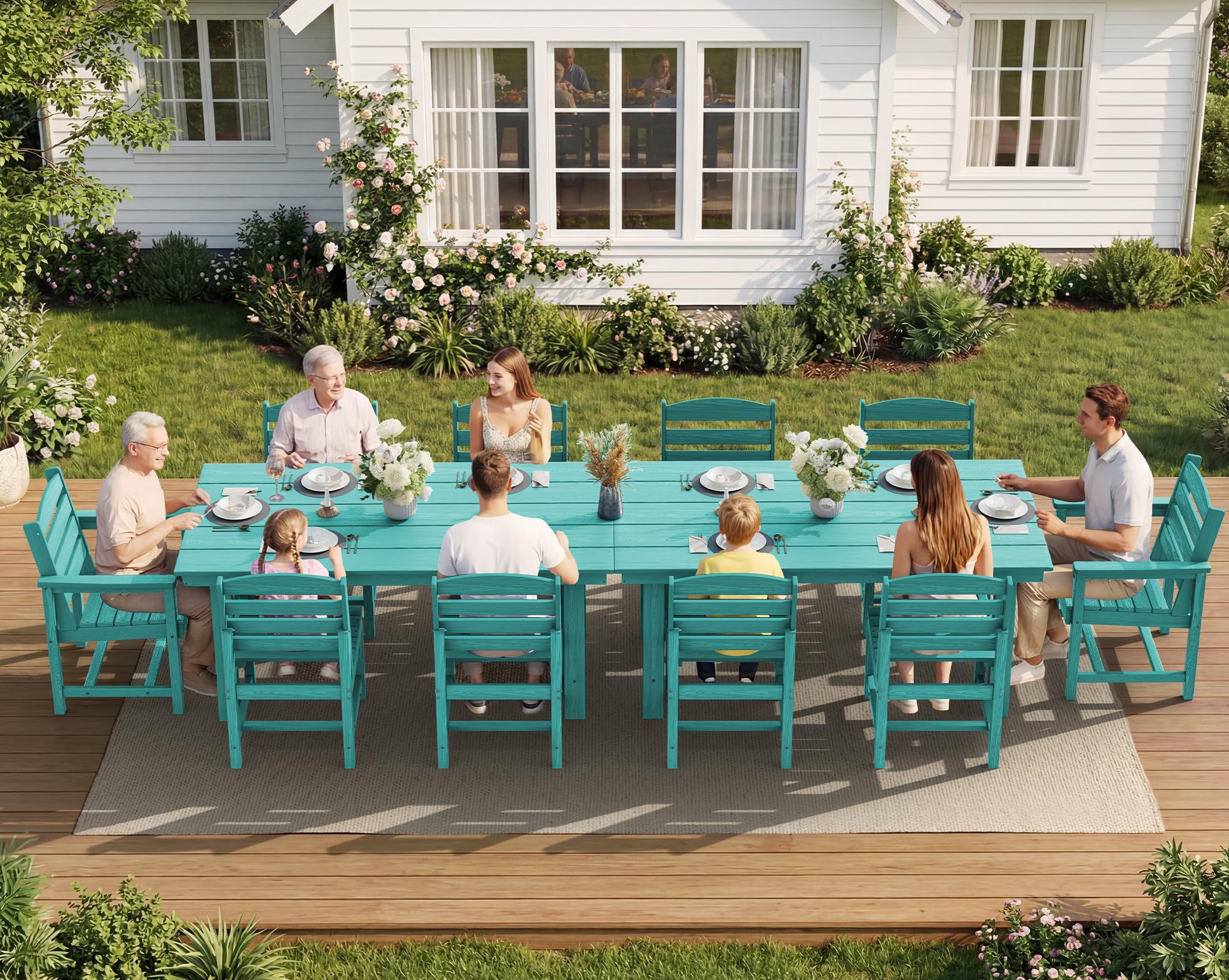 SERWALL Patio Dining Sets for 6 Person, HDPE Dining Set with 6 Armless Chairs, Black