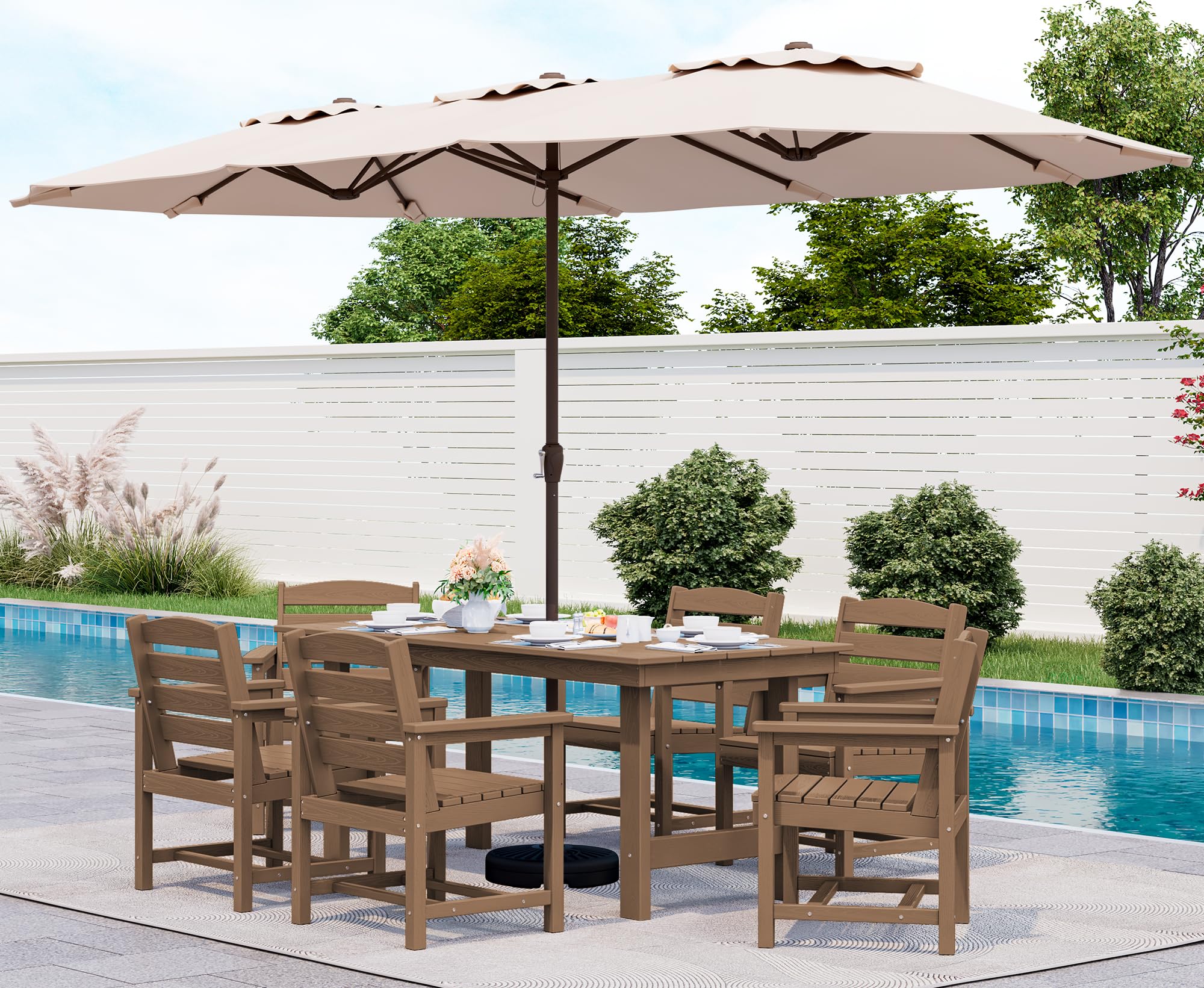 SERWALL Patio Dining Sets for 6 Person, HDPE Dining Set with 6 Armless Chairs, Black